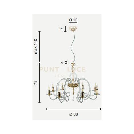 LAMPADARIO VIVALDI 8 LUCI TRASPARENTE CROMO ATTACCO E14 D.88CM