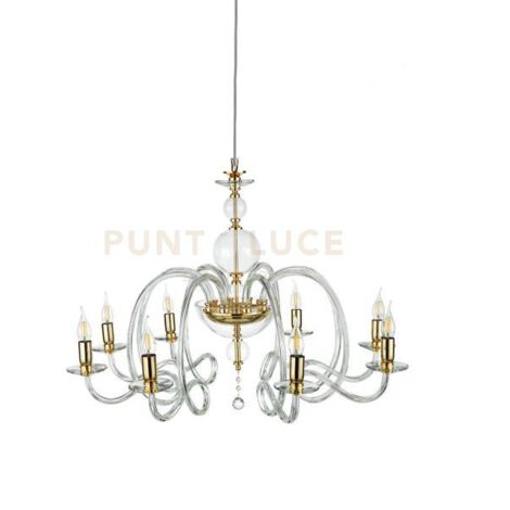 LAMPADARIO VIVALDI 8 LUCI TRASPARENTE ORO ATTACCO E14 D.88CM