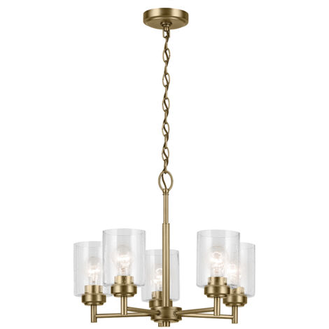 Lampadario Winslow Kichler ottone vetro bolle 5 E27