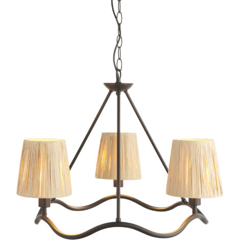 Lampadario WRIGGLE anello ondulato 3 luci rafia nero opaco