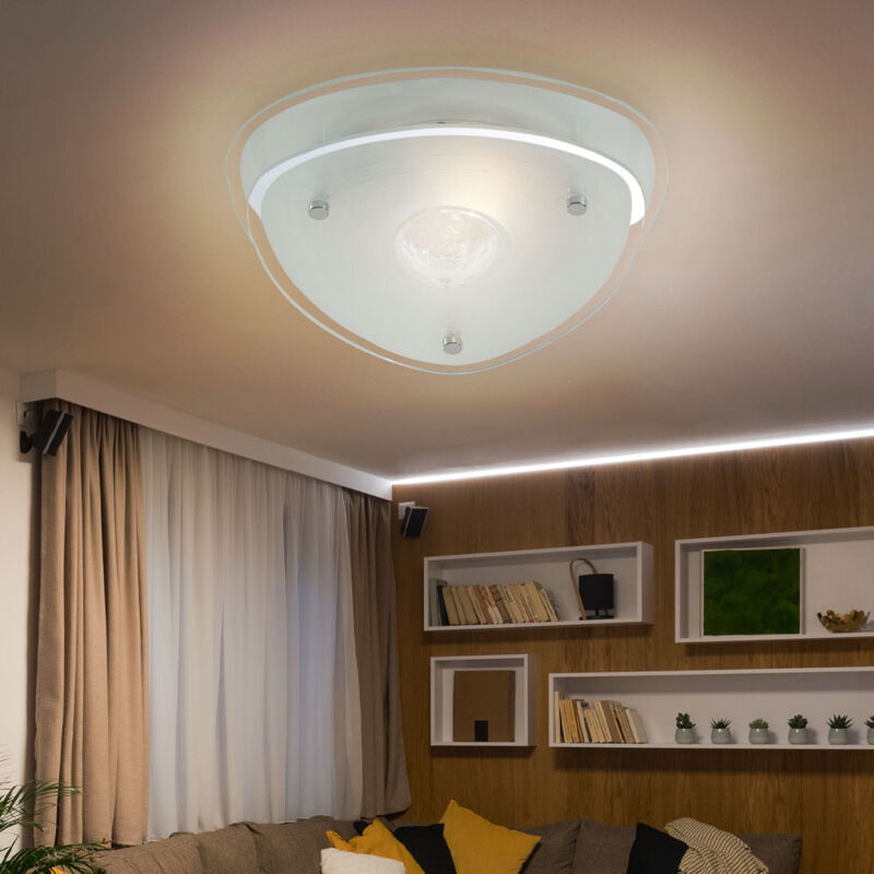 Image of Lampada da soffitto in cristallo, plafoniera a led, lampada da soggiorno, corridoio, metallo cromato, vetro satinato, 7W 560lm bianco caldo, LxPxA 28