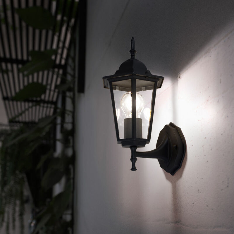 Image of Applique da esterno lanterna antica luce porta d'ingresso lampada da giardino a led nero, alluminio vetro trasparente, 11W 1055lm bianco caldo, LxA