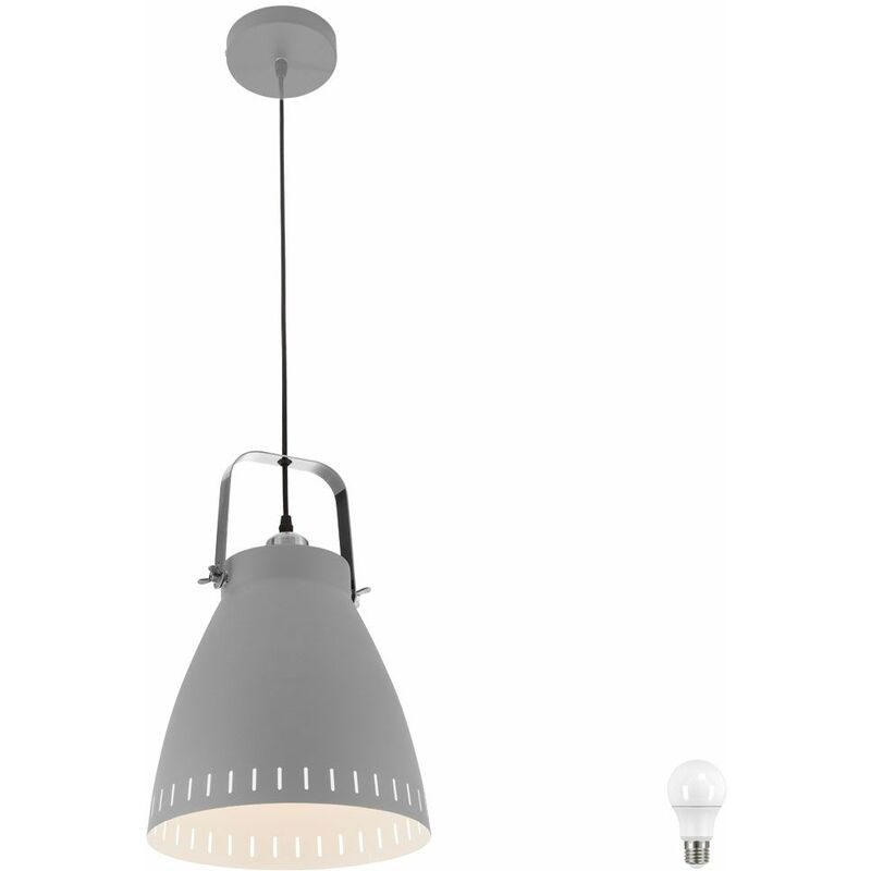 Image of Faretti a pendolo plafoniera grigia soggiorno sala da pranzo lampada a sospensione bianca in un set che include lampadine a led