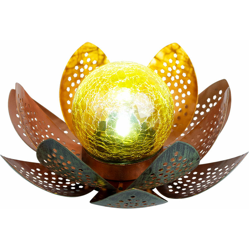 Image of Lampade da esterno da giardino luce solare luce solare decorativa a led con design a fiore di loto, sfera di vetro color oro, led, 22 cm, patio