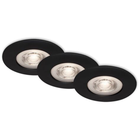 Lampade da incasso a LED dimmerabili, set da 3, IP44, 5 W, nero opaco, plastica Briloner