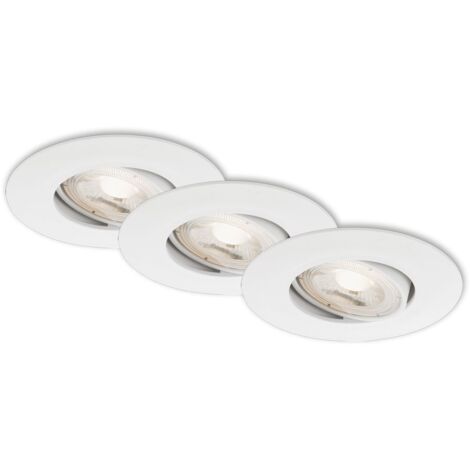 Lampade da incasso a LED orientabili, set da 3, 5 W, plastica bianca, IP23 Briloner