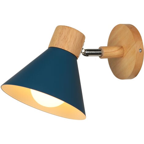 Lampade da Parete Interni Moderna Applique da Parete Ruotabile Lampada a Muro Legno Metallo Blu Scuro