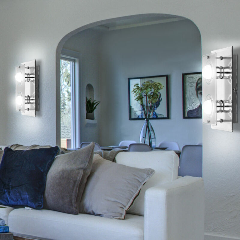 Image of Lampade da parete lampada da parete soggiorno lampada da parete lampada a specchio in vetro satinato, metallo cromato, 2x E27 led 4 watt 350 lumen