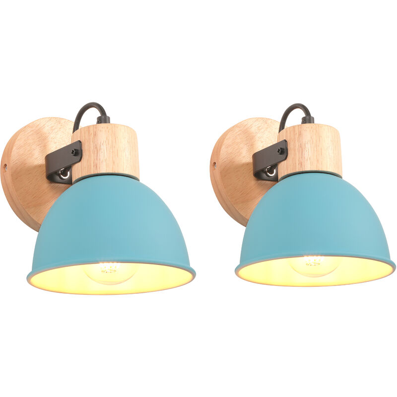 Image of Wottes - Lampade da Parete Moderno Applique da Parete Ruotabile Lampada a Muro Metallo Legno 2 Pezzi Blu Chiaro