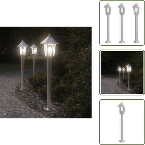 Lampade da patio - vidaXL Lampade da Terra per Esterni 3 pz Argento 80 cm in Acciaio Inox - Lampade da vialetto