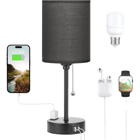 Lampade da tavolo con 3 temperature di colore: 2700K, 3500K, 5000K, lampade da comodino con porte USB C e A, lampade a catena per camere da letto con presa CA, lampade da comodino con base in metallo 