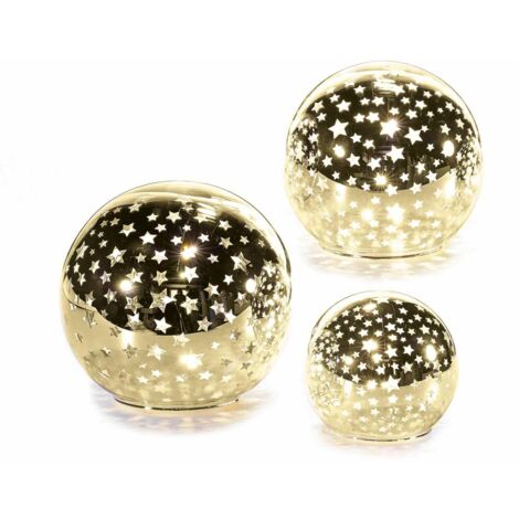 Lampade da Tavolo Dorate Sferiche in Metallo con Stelle e Luce Led - Idea Regalo