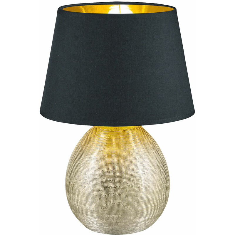 Image of Lampada da tavolo lampada da terra illuminazione E27 ceramica in tessuto color oro in un set comprensivo di lampadine a led