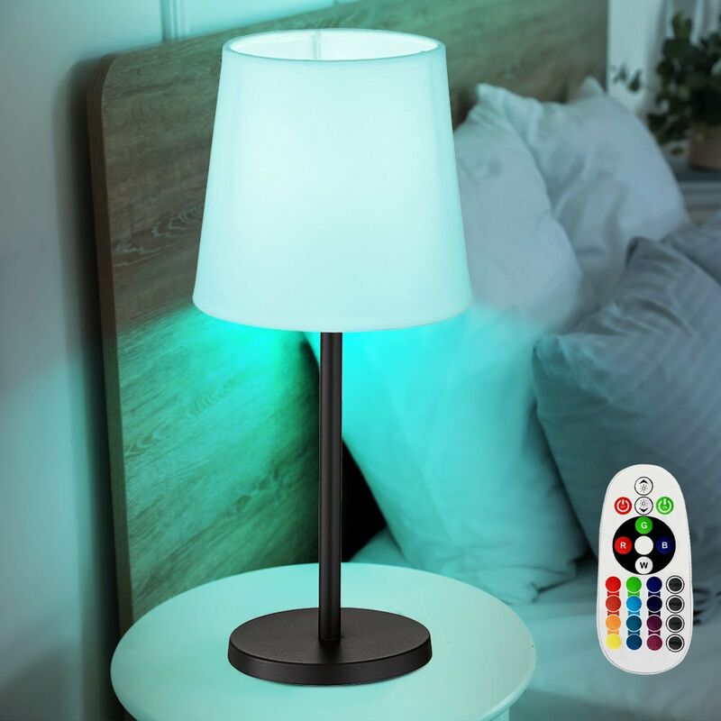 Image of Lampade da tavolo soggiorno lampada da comodino lampada da lettura lampada da tavolo rotonda nera, chintz, telecomando dimmerabile, 1x LED RGB 3.5W