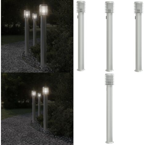 Lampade da Terra Esterni con Presa 3 pz Argento 110 cm Acciaio - Illuminazione esterna - Lampade da giardino