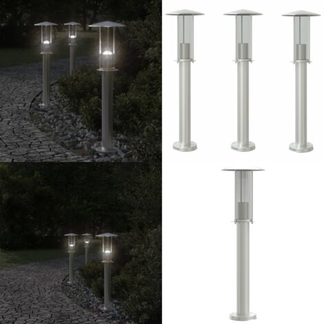 Lampade da Terra per Esterni 3 pz Argento 60 cm in Acciaio Inox - Illuminazione esterna - Lampade da patio