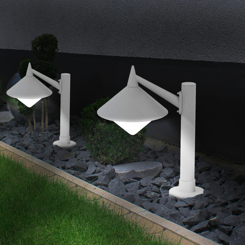 Image of Lampade da terra, segnapasso da esterno, luci da giardino da giardino in piedi, in alluminio in grigio e opale, 1x E27, h 58 cm, set di 2