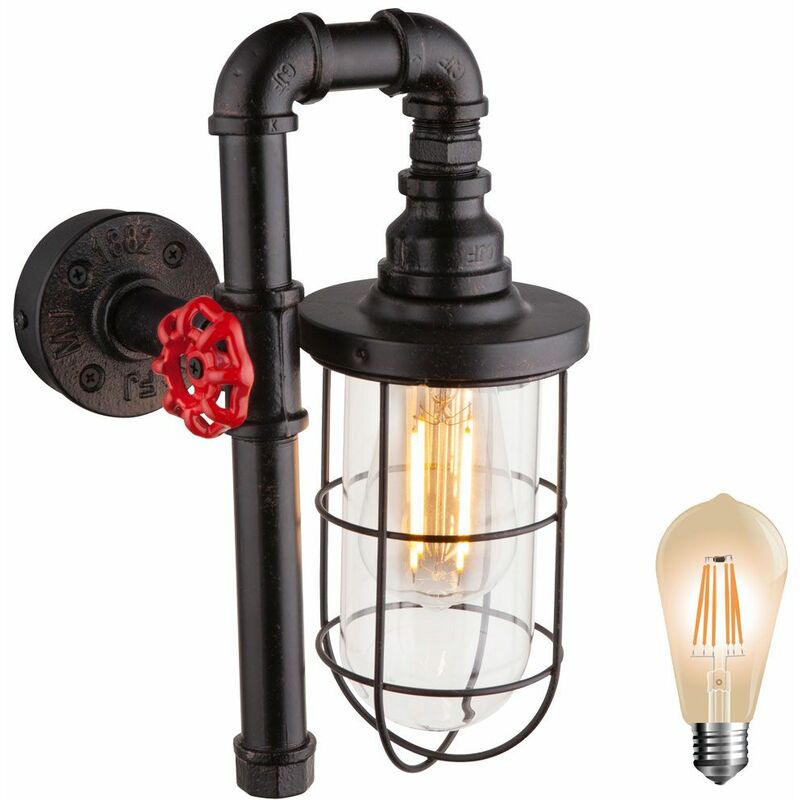 Image of Lampada da parete tubo industriale soggiorno corridoio illuminazione faretti in vetro in un set con lampadine a led