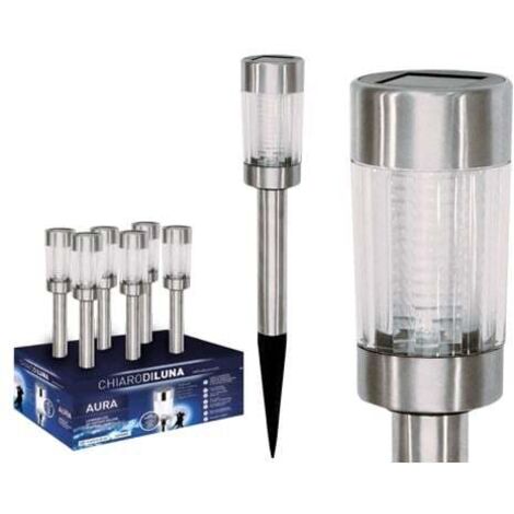 LAMPADE LAMPADA SOLARE AURA IN ACCIAIO CM. Ø6xH42 ILLUMINAZIONE ESTERNA PZ.12