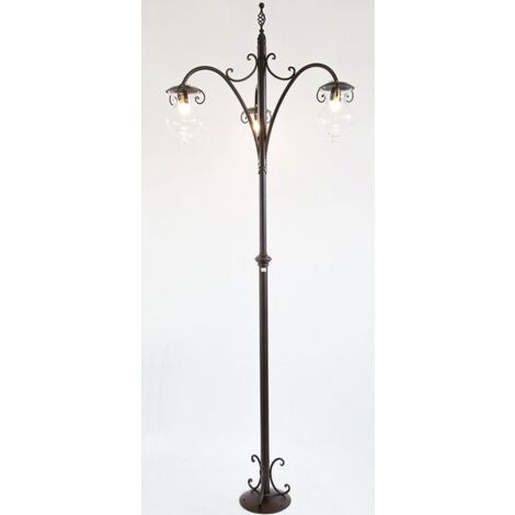 LAMPADE LINEA GOCCIA LAMPIONE FIORENTINO 3 LUCI CM. 280 FERRO BATTUTO E VETRO
