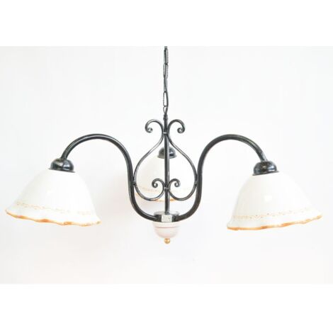 LAMPADE LINEA VINTAGE LAMPADARIO 3 LUCI CERAMICA GIALLA