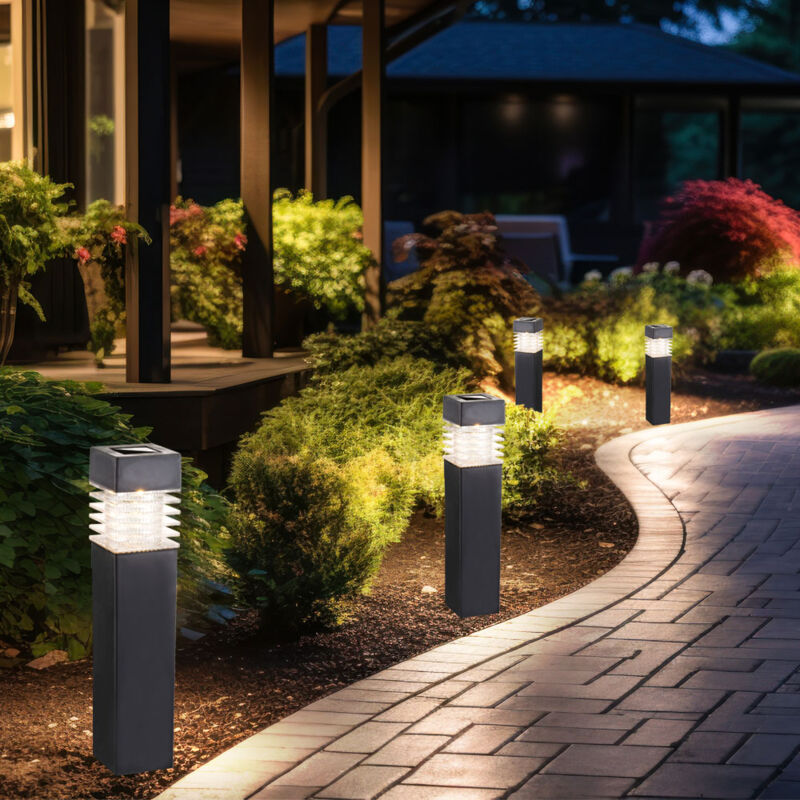 Image of Lampade plug-in, luci solari, lampade da terra, luci da esterno, luci da giardino, batteria ricaricabile IP44, grigio satinato, 4x led 0,06 watt