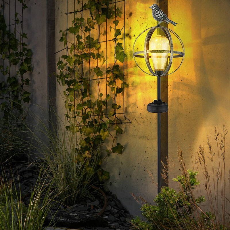 Image of Lampade solari a LED da giardino spina solare uccello per animali da esterno decorazione da giardino in metallo solare, lampadina Edison ambra, nero