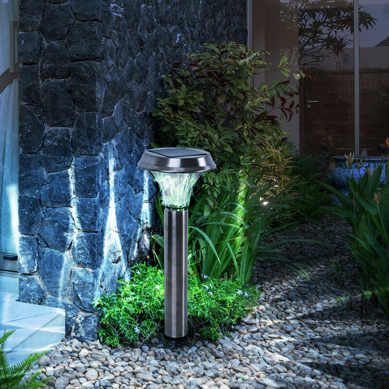 Image of Lampade solari a picchetto a luce solare in acciaio inox per esterno Decorazione da giardino solare in argento, vetro trasparente, 1x led 2Watt, DxH