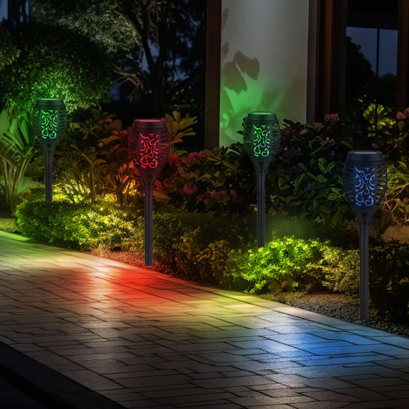 Image of Lampade solari effetto fuoco con picchetti a luce solare per esterni che cambiano colore illuminazione solare esterna da giardino, perforazioni, 8