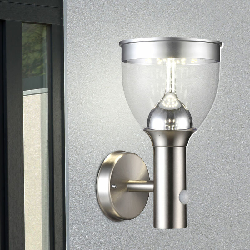 Image of Lampade solari per esterno giardino Faretti solari grigio chiaro per esterno con rilevatore di movimento Applique solari in acciaio inox, sensore,