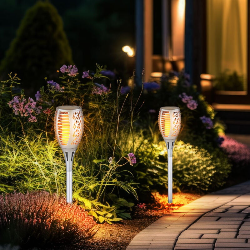 Image of Lampade solari per giardino esterno lampada da presa effetto fiamma IP44 batteria luci solari da giardino, plastica argento, 1x led 3000K, DxH