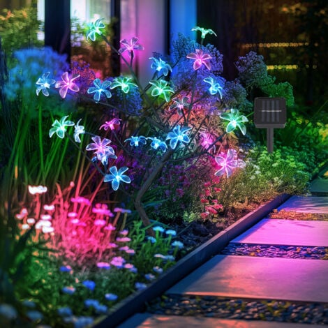 Lampade solari per la decorazione del giardino esterno luce solare per esterno lampada a spina con design ad albero, picchetto a terra in fiore albero, LED, H 60 cm