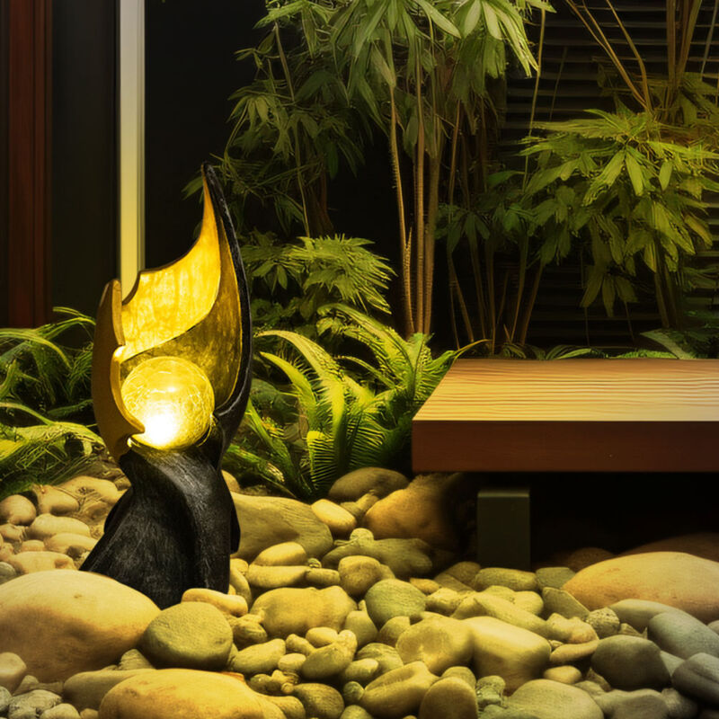 Image of Lampade solari solari a fiamma led per esterno decorazione giardino lampada solare con effetto fiamma, scultura marrone-oro con effetto luce