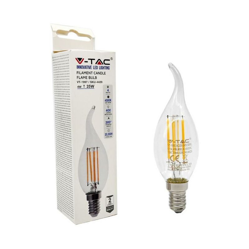 Image of V-tac - lampadina led filamento E14 candela fiamma bianco freddo 6000K - Luce fredda