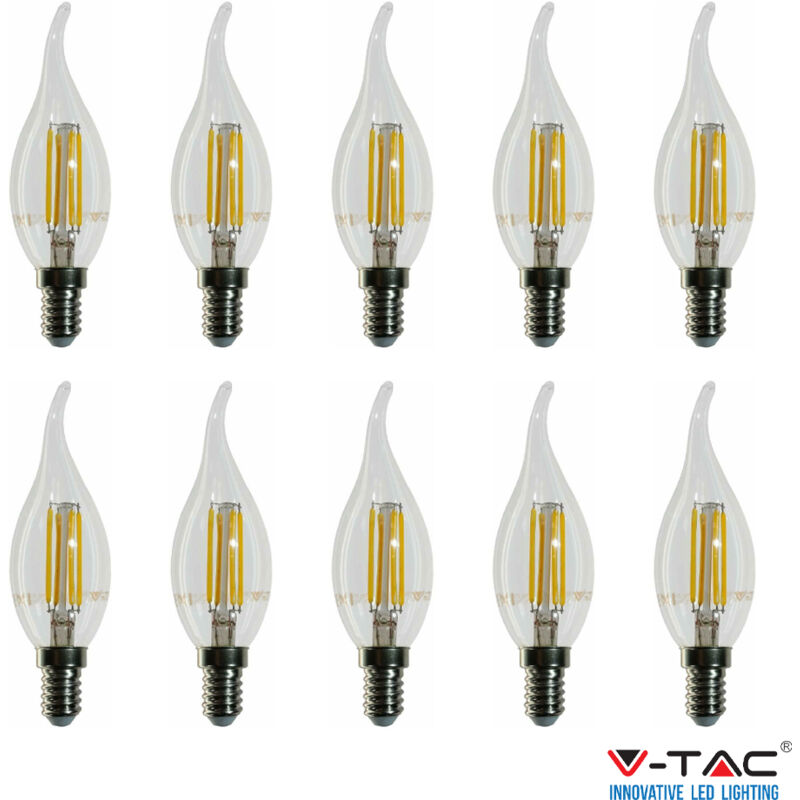 V-tac - lampadine led E14 4W candela fiamma filamento 10P Calda