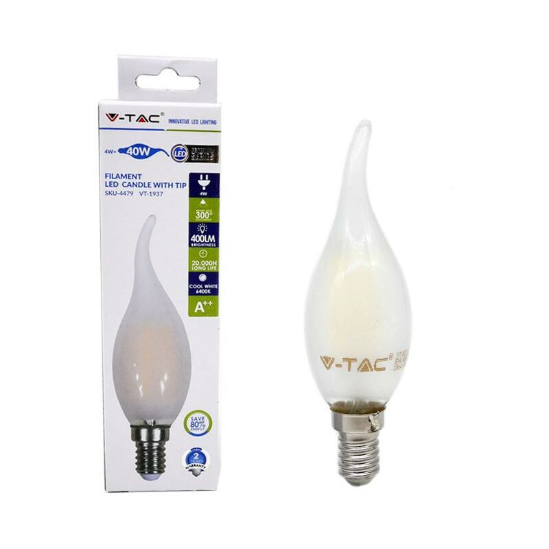 Image of V-tac - lampadina led - 4W filament E14 opaco candela fiamma bianco naturale 4000K - Luce naturale