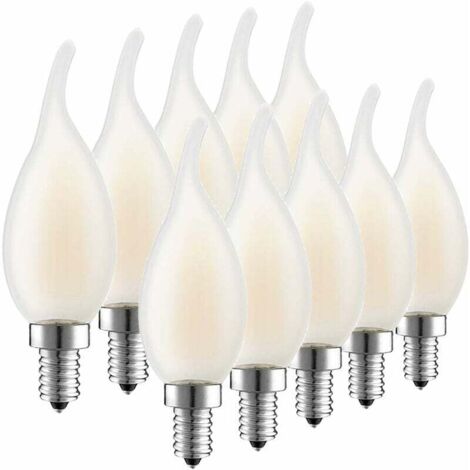 Lampadina a filamento LED E14, confezione da 10 lampadine a fiamma, consumo energetico di 4 Watt equivalente a 40 W a incandescenza, bianco caldo 2700 K e 400 LM, angolo del fascio di 360° [classe ene