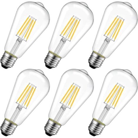 Lampadina a filamento LED Edison E27 ST64 da 4 W (equivalente a lampadine a incandescenza decorative da 40 W), 470 lm, bianco caldo 2700 K, stile retrò vintage, non dimmerabile, confezione da 6