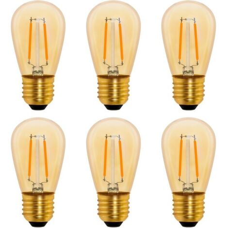 Lampadina a filamento LED vintage S14 E27, 1W ambra Edison sostitutiva a incandescenza da 10W, non dimmerabile, bianco caldo 2200K, CA 220V, confezione da 6