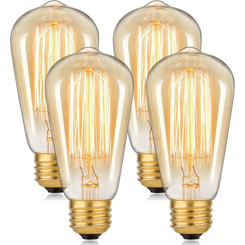 Image of Lampadina a incandescenza Edison da 40 w, lampadina vintage dimmerabile E27, lampadina a filamento ambrato ST58 2200 k bianco caldo anticato E27 a