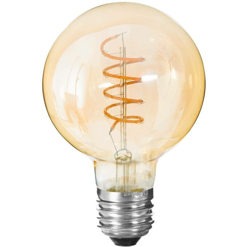 Image of Lampadina led ambra a globo, d11cm e27 - lampadina led ambra ritorta g95 2w, vetro, ferro, dimensioni d. 9,5 x h. 14,3 cm Atmosphera créateur