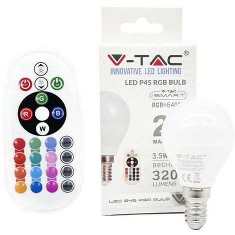 V-TAC V-TAC LAMPADINA A GOCCIA LED 3.5W ATTACCO PICCOLO E14 DIMMERABILE  LUCE NATURALE 4000K+ RGB CON TELECOMANDO VT-2234 2776