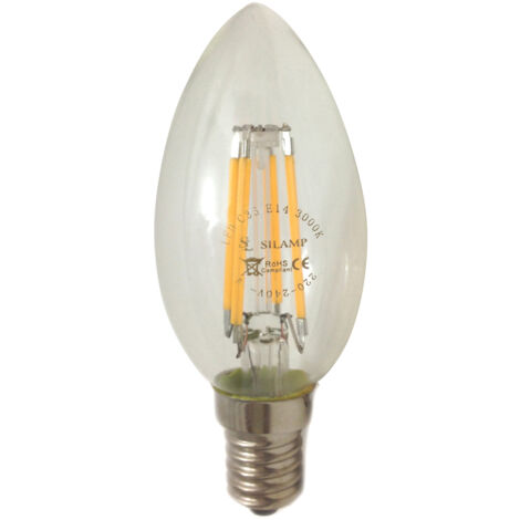 Lampadina a Led E14 6w Candela oliva passo piccolo a vite con filamento C35-6WLuce Neutra Naturale 4200k
