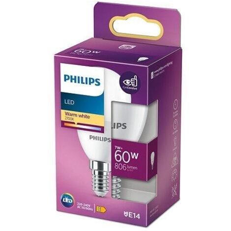 LAMPADINA A LED ''PHILIPS'' SFERA 60W E14 2700K, LUCE CALDA