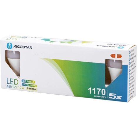 LAMPADINA A LED SFERA E27 A60 12W LUCE NATURALE 5PZ