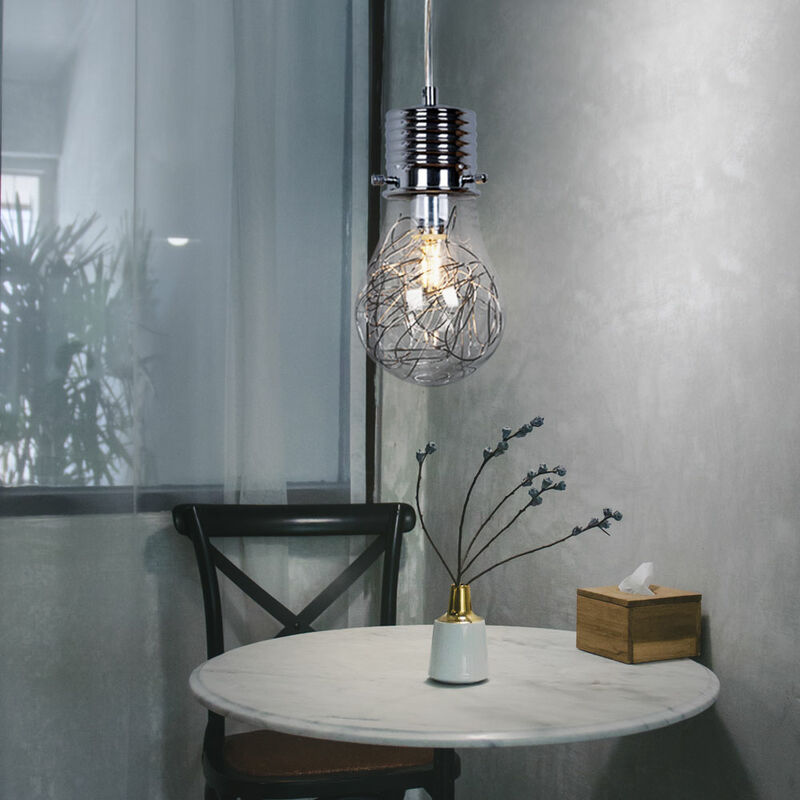 Image of Etc-shop - Lampadina a sospensione lampada vintage soggiorno lampada a sospensione lampadina decorativa E14, rete metallica, h 150 cm Wofi
