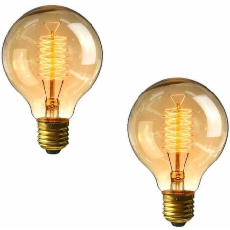 Lampadina a vite G80 da 40W - Confezione da 2 lampadine vintage dimmerabili con attacco E27, lampadine decorative a filamento a spirale, luce bianca calda 2700K