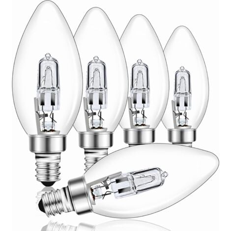 Lampadina alogena E14 42W Dimmerabile Trasparente Lampadina alogena C35 Bianco caldo 2700K Lampadina a vite E14 per lampada a sospensione Lampada da parete Lampada da tavolo 650LM Confezione da 5 [Liv