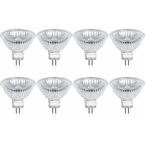 Lampadina alogena GU5.3 MR16 35W 12V, luce bianca calda 2800K, dimmerabile, diffusore in vetro, 400 lumen, attacco a 2 pin, confezione da 8