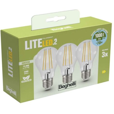 Lampadina Beghelli con filamento led 7w e27 6500k 3pz